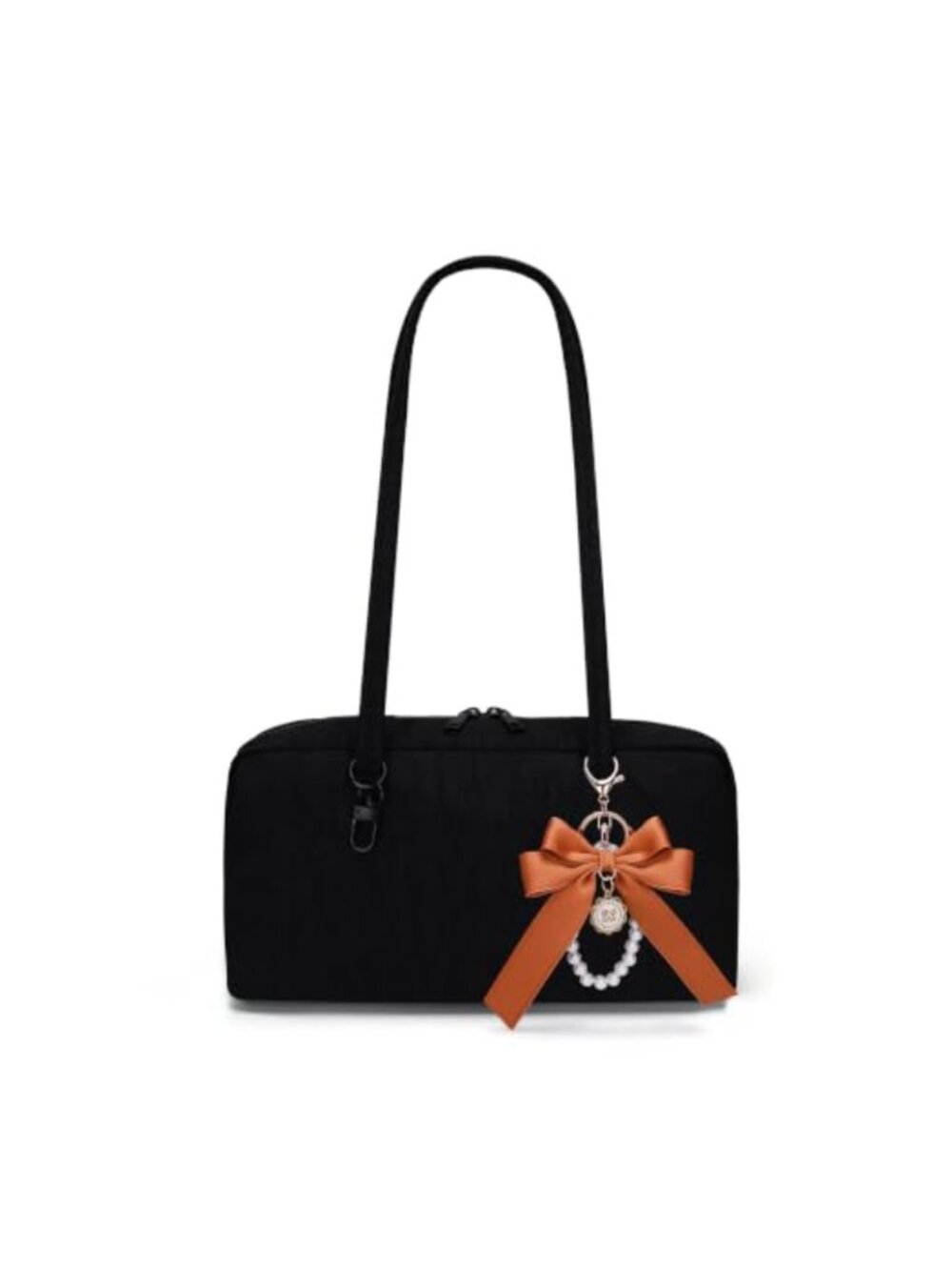 Womens Nylon Bowler Bag Medium Shoulder Bag with Bowknot